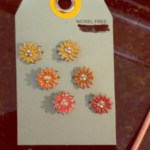 Red Orange and Yellow Flower Stud Earrings